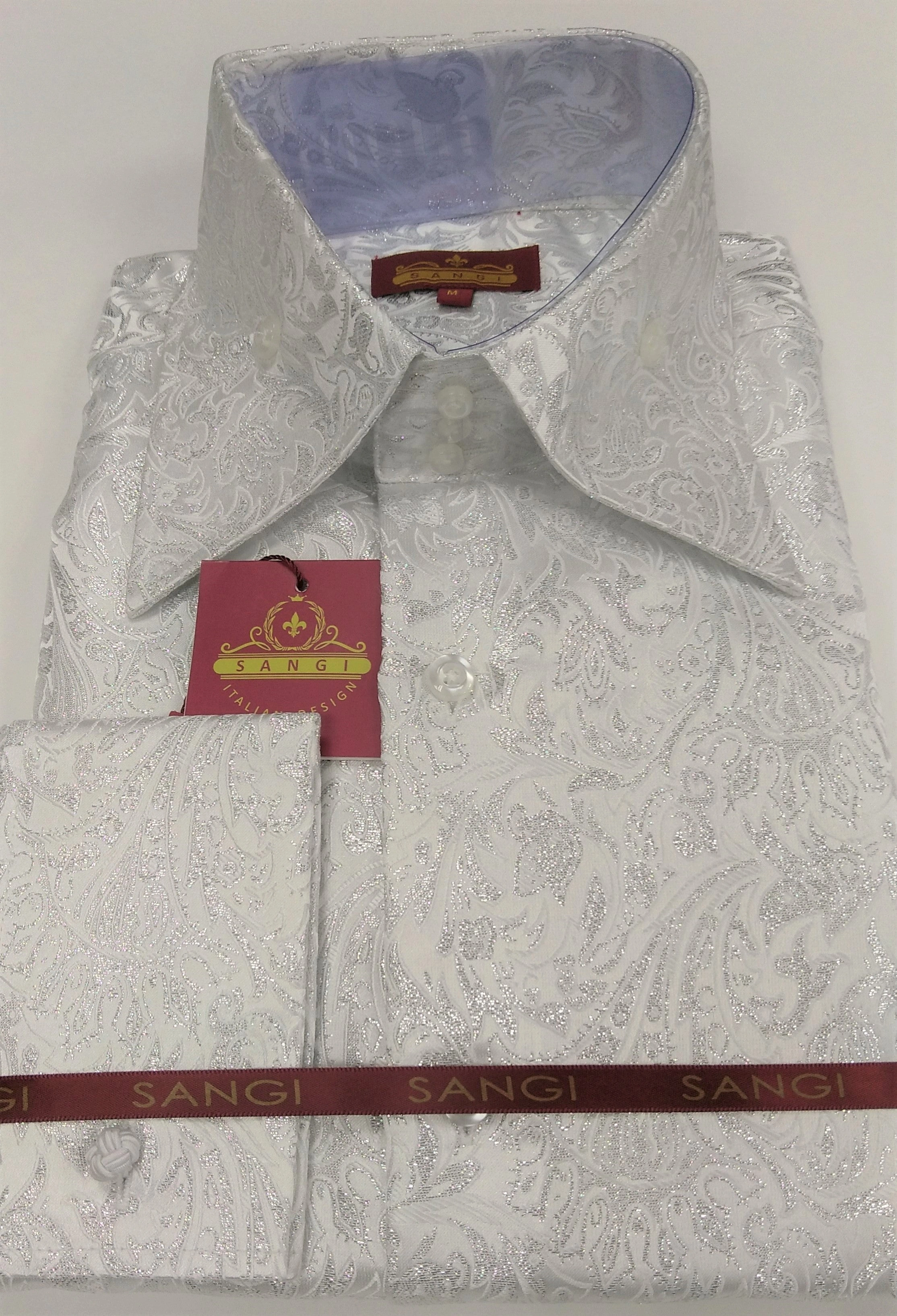 "Sangi Milan: Ivy Paisley Jacquard Shirt – A Stunning White & Silver Foil Irish Flair"